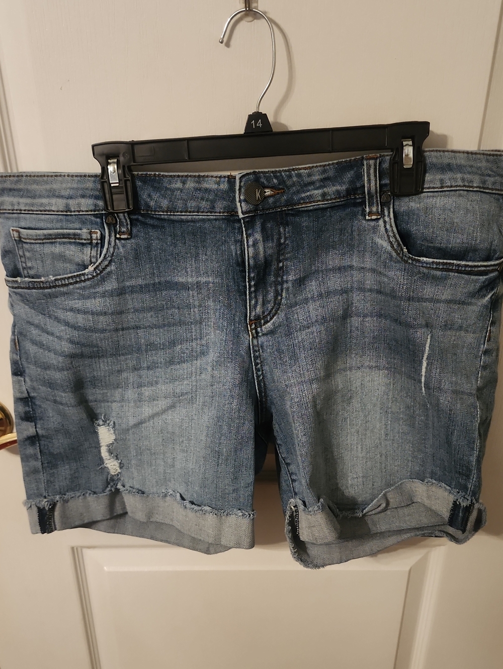 Kut from the Kloth Light Blue Distressed Rolled Hem Denim Shorts